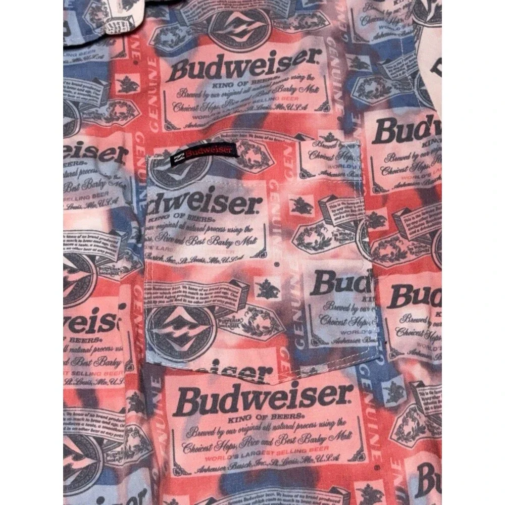 Billabong Budweiser Beer Label Print Button Down Shirt Mens Large Multicolor